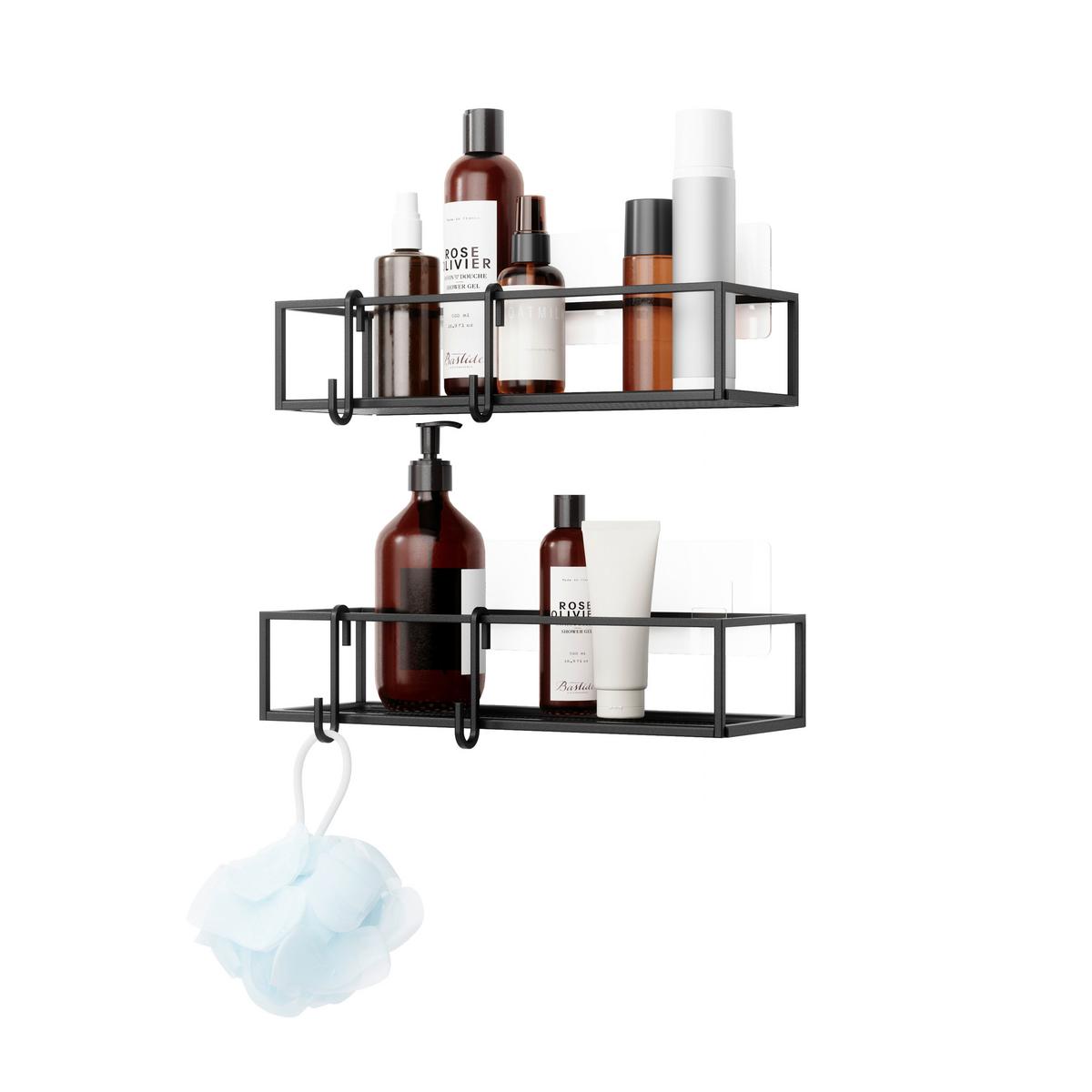 Regál do sprchovacieho kúta čierny, 2-Set - čierna, Modern, kov (32/6,5/12cm) - Mömax