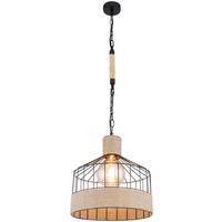 Hängeleuchte Halia H: 135 Cm 1-Flammig, Mit Hanfseil - Schwarz/Braun, Basics, Naturmaterialien/Metall (35/135cm) - Globo