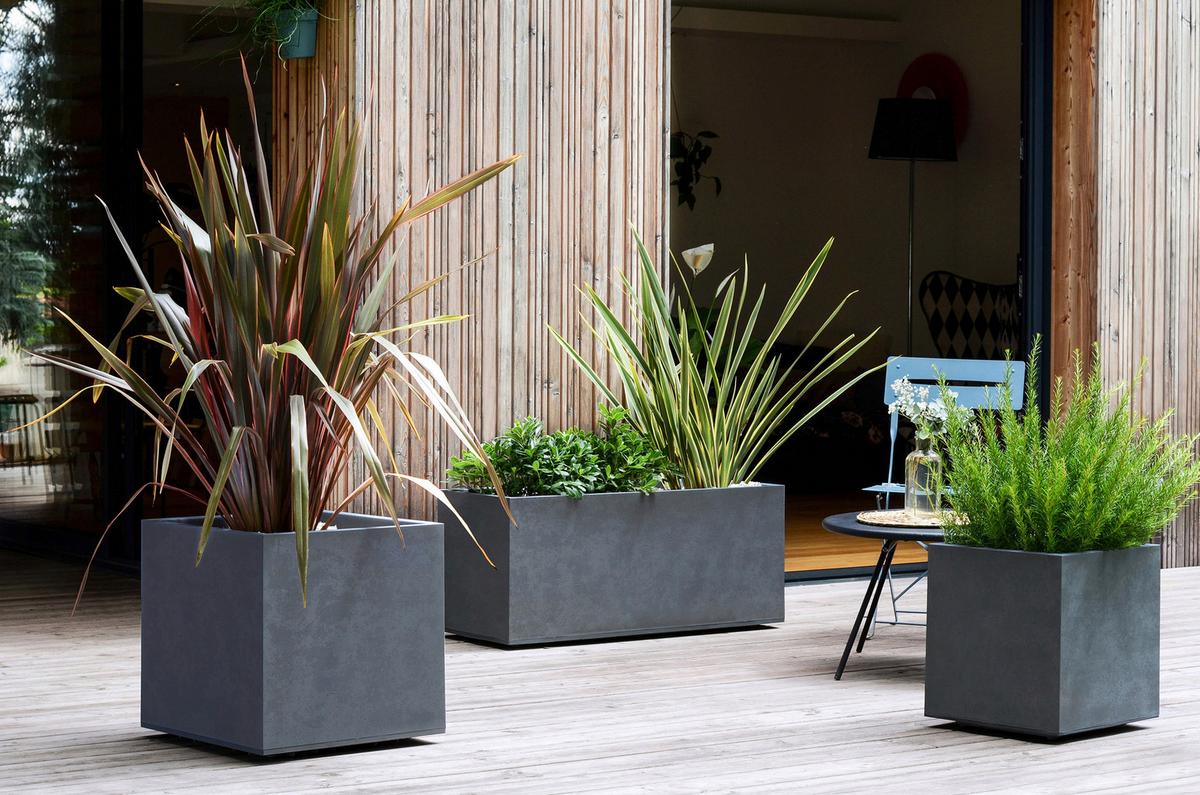 Pflanztopf Basalt Kunststoff Betonoptik Anthrazit - Anthrazit, Basics, Kunststoff (100/43/40cm)