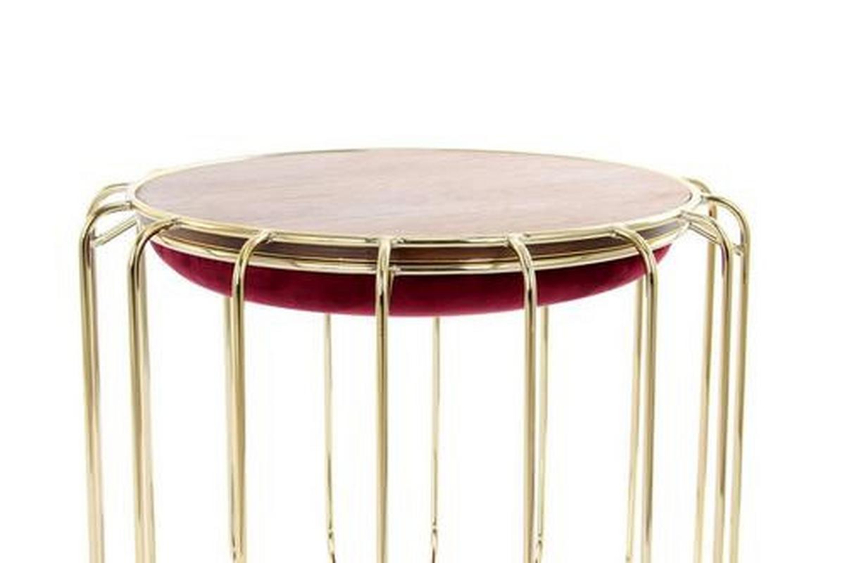 Beistelltisch/pouf 2 In 1 Comfortable Gold/rot - Rot/Goldfarben, Basics, Glas/Holzwerkstoff (50/50/45cm) - Kayoom