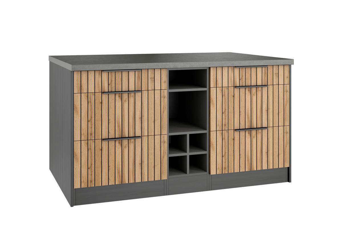 Kücheninsel Liverpool Graphit, Eiche Dekor B: 153 cm - Schieferfarben/Eiche Wotan, Basics, Holzwerkstoff (153/86/101cm) - Held