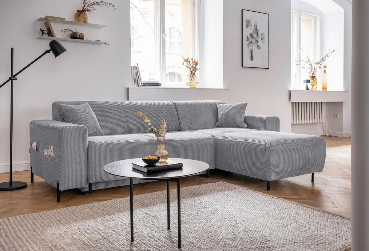 Ecksofa Cuddly Mia Hellgrau S: 260x165 cm - Hellgrau/Schwarz, Textil (260/165cm) - MID.YOU