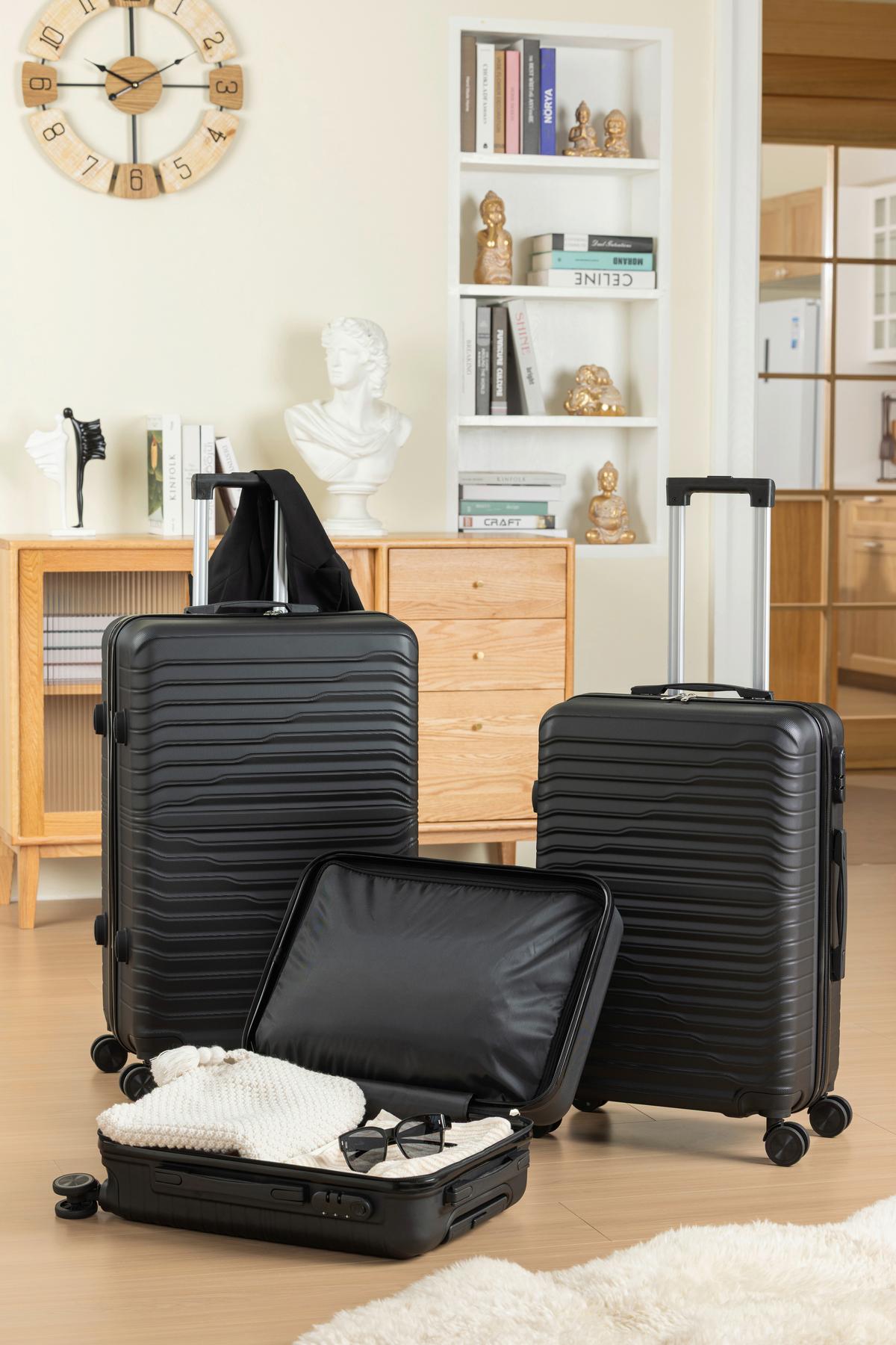 Reisekoffer Set 3-Tlg Florenz 4 Rollen Hartschale - Schwarz, Basics, Kunststoff/Textil - Ondega