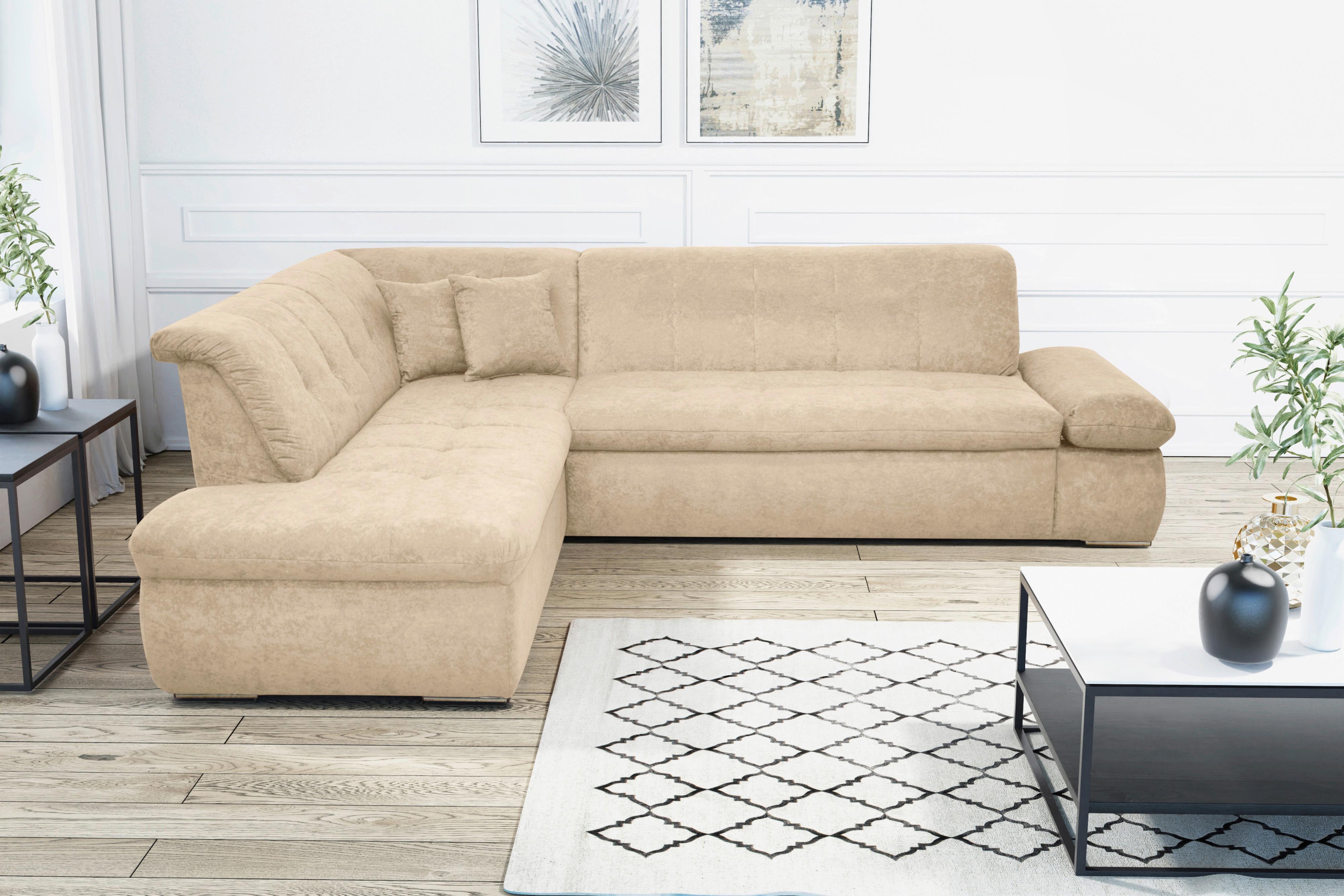 Ecksofa Moric Beige Mikrofaser - Chromfarben/Beige, KONVENTIONELL, Textil (216/273cm) - MID.YOU