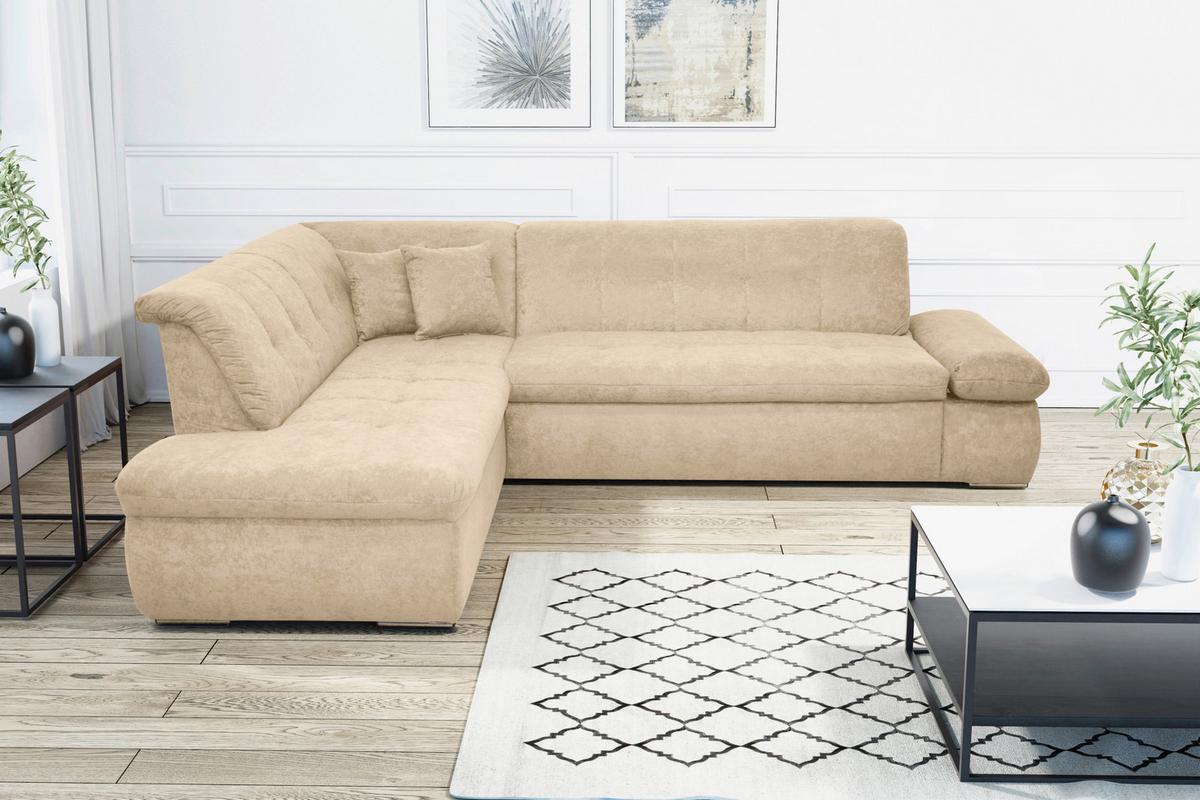 Ecksofa Mit Schlaffunktion Moric Beige Mikrofaser - Chromfarben/Beige, KONVENTIONELL, Textil (216/273cm) - MID.YOU