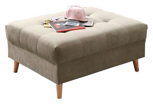 Polsterhocker Alice Sandfarben Webstoff H: 48 cm Holzbeine - Sandfarben/Kieferfarben, KONVENTIONELL, Holzwerkstoff/Textil (106/48/80cm) - MID.YOU