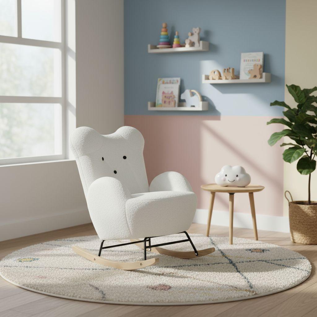 Kinder-Schaukelstuhl Teddy Weiß B: 59 cm - Weiß, Basics, Holz/Textil (59/70/62cm) - Livetastic