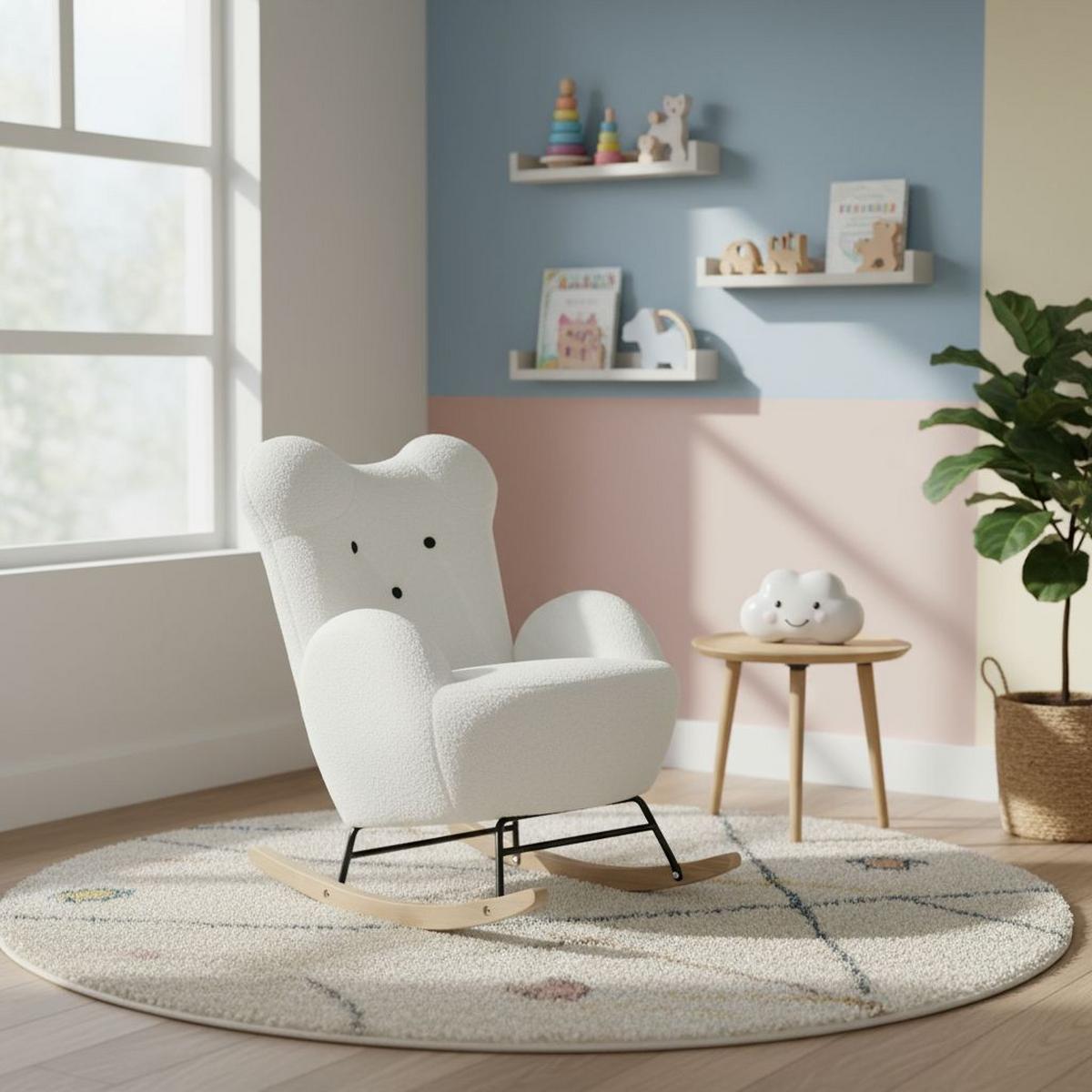 Kinder-Schaukelstuhl Teddy Weiß B: 59 cm - Weiß, Basics, Holz/Textil (59/70/62cm) - Livetastic