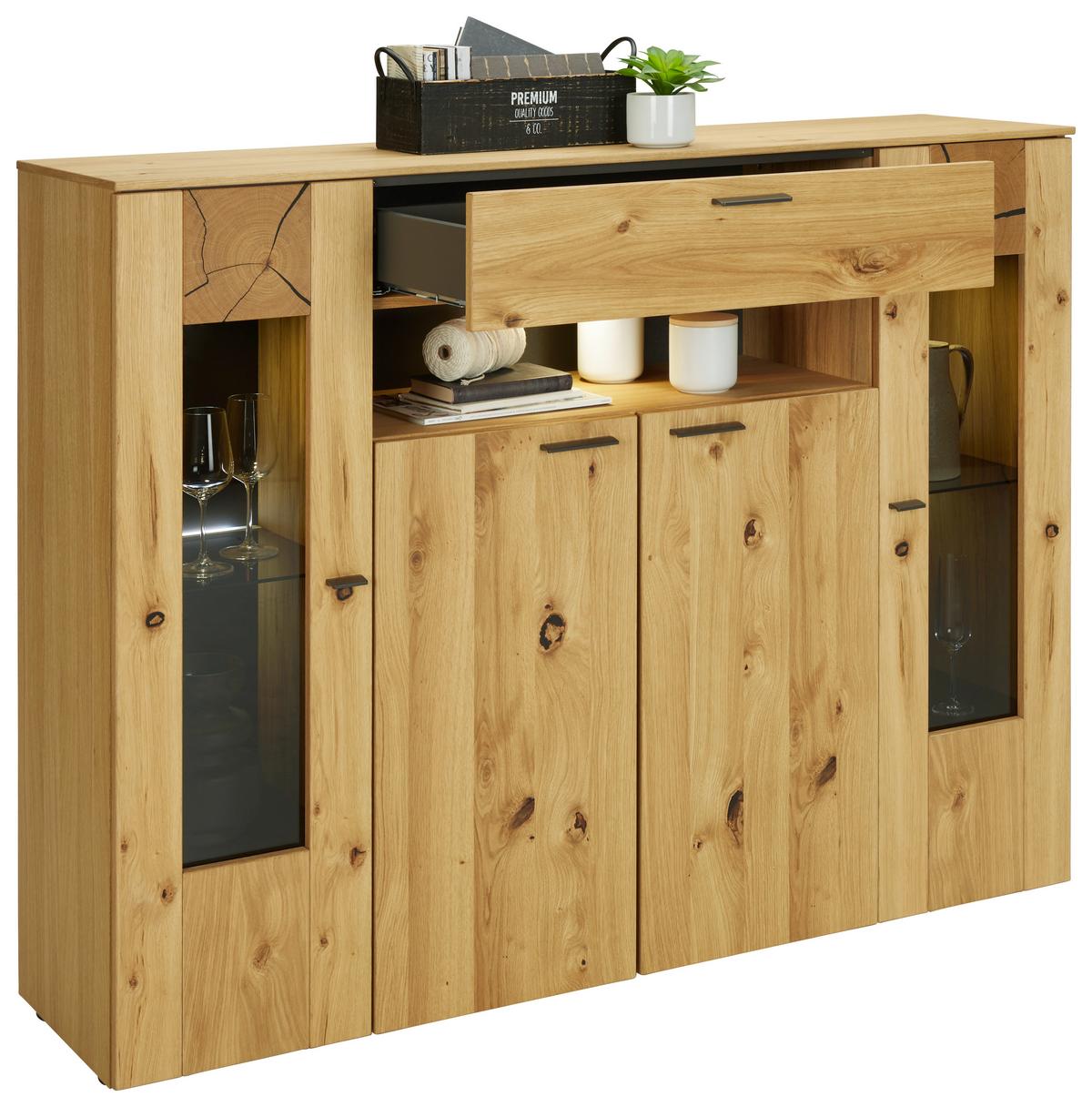 VYSOKÁ KOMODA STOCKHOLM - barvy dubu/černá, Moderní, kov/kompozitní dřevo (154/130/41cm) - Premium Living