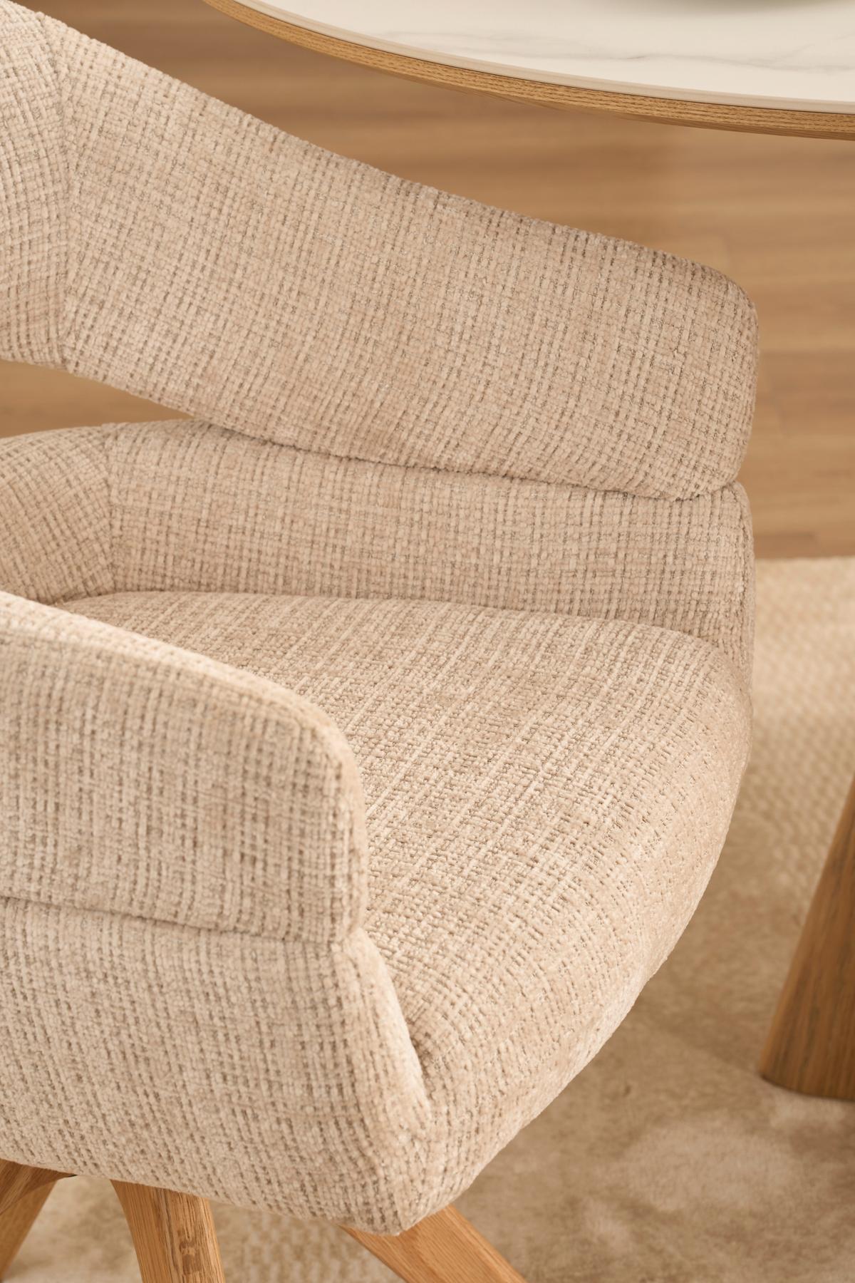 Armlehnstuhl Cleo Beige/Eichefarben B: 58 cm - Eichefarben/Beige, MODERN, Holz/Textil (58/85/62cm) - Livetastic