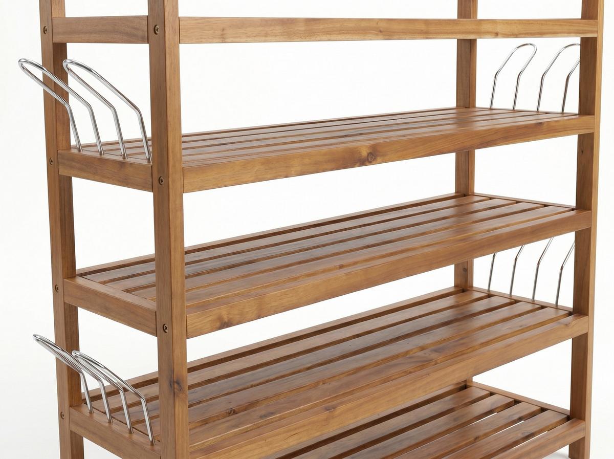 Schuhregal aus Akazie 5-Etagen LxBxH: 26x82x94 cm - Akaziefarben, Basics, Holz (26/82/94cm) - Prestige Home