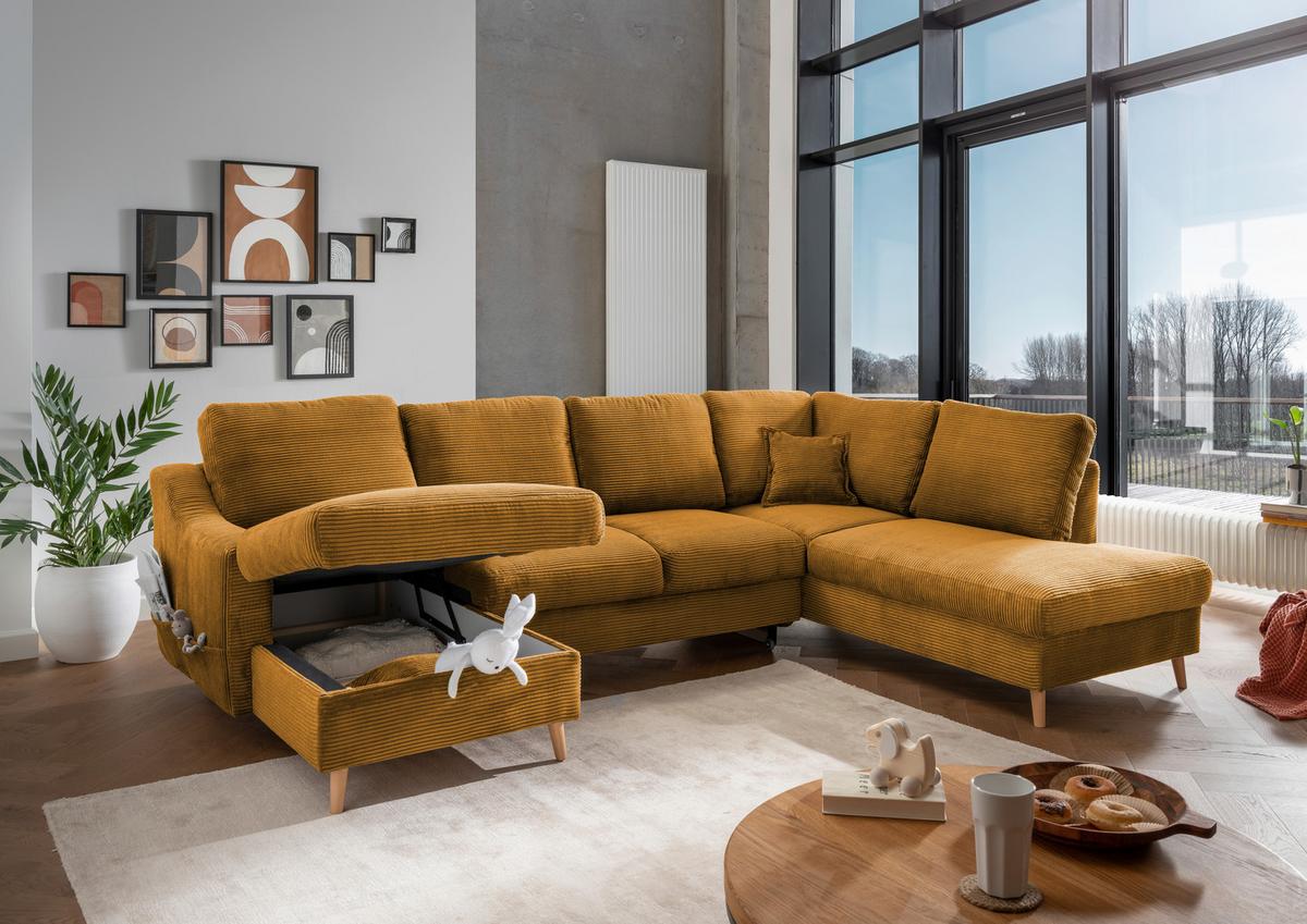 Wohnlandschaft Valentina - Goldfarben/Naturfarben, KONVENTIONELL, Textil (150/301/200cm) - P & B