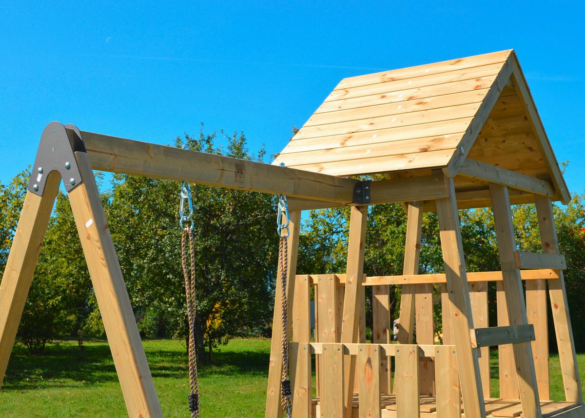 Spielturm Gorilla Naturfarben/Rot, B: 270 cm - Rot/Naturfarben, KONVENTIONELL, Holz (270/270/290cm)