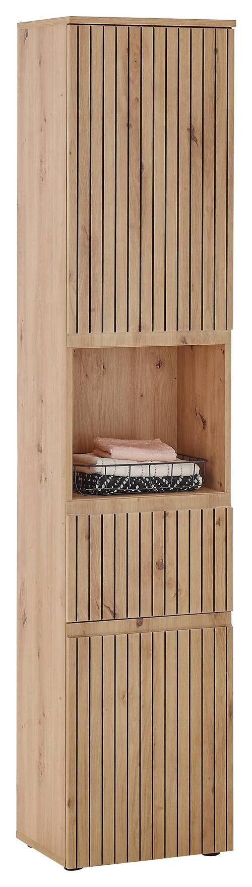 Badezimmer Hochschrank Austin 40 cm, Eiche Artisan Dekor - Schwarz/Eiche Artisan, MODERN, Holzwerkstoff (40/181/31cm) - MID.YOU