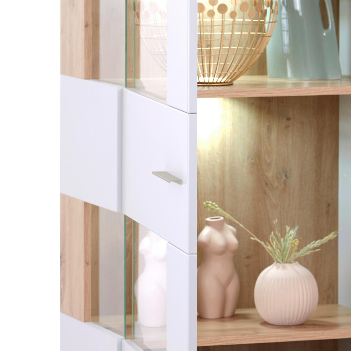 Vitrine Twin B: 60,1 cm Hellgrau/Eiche Artisan Dekor - Silberfarben/Hellgrau, MODERN, Holzwerkstoff (60,1/138,4/37,2cm)