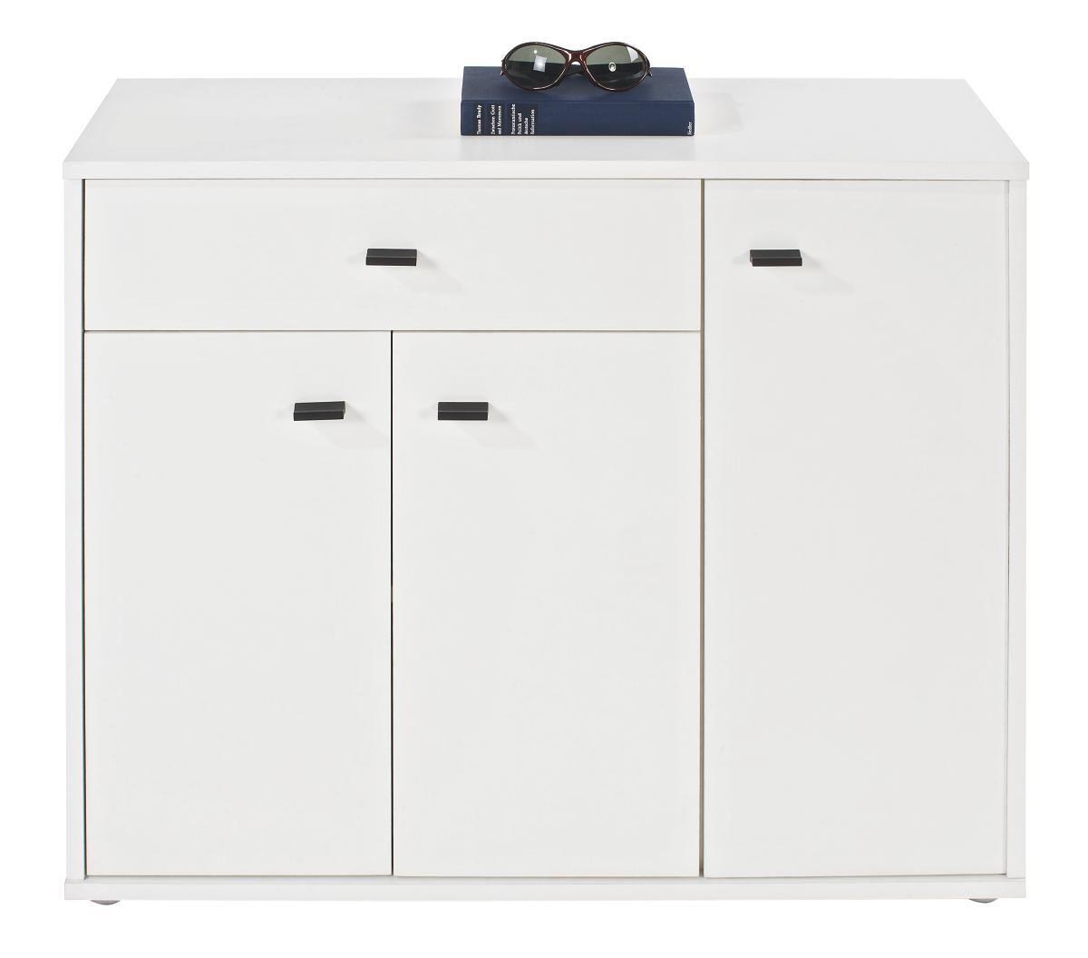 Weiße Kommode im schlichten Design mit schwarzen Griffen