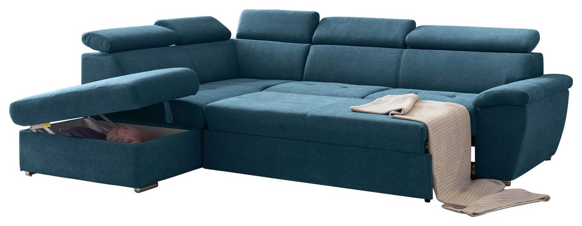 Ecksofa mit Schlaffunktion und Bettkasten Antero Hellblau - Chromfarben/Schwarz, Design, Textil (216/262cm) - Livetastic
