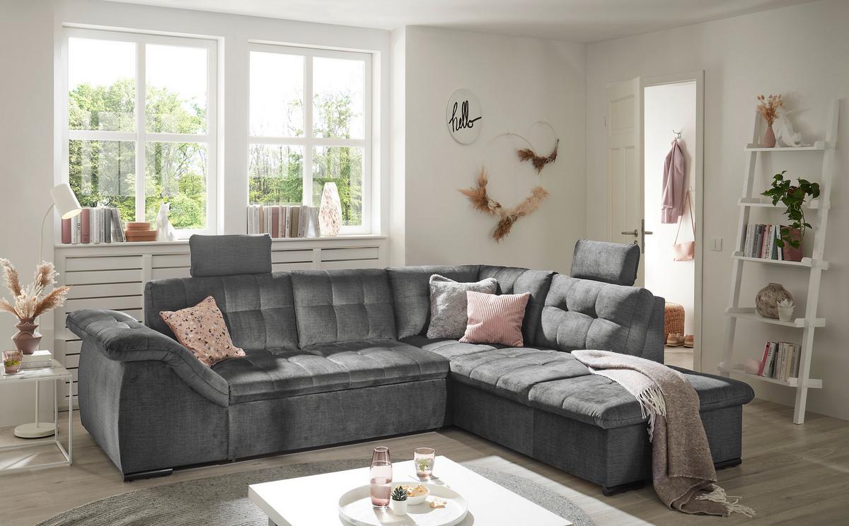 Ecksofa Estrella Grau S: 283x217 cm - Schwarz/Grau, KONVENTIONELL, Textil (283/217cm) - MID.YOU
