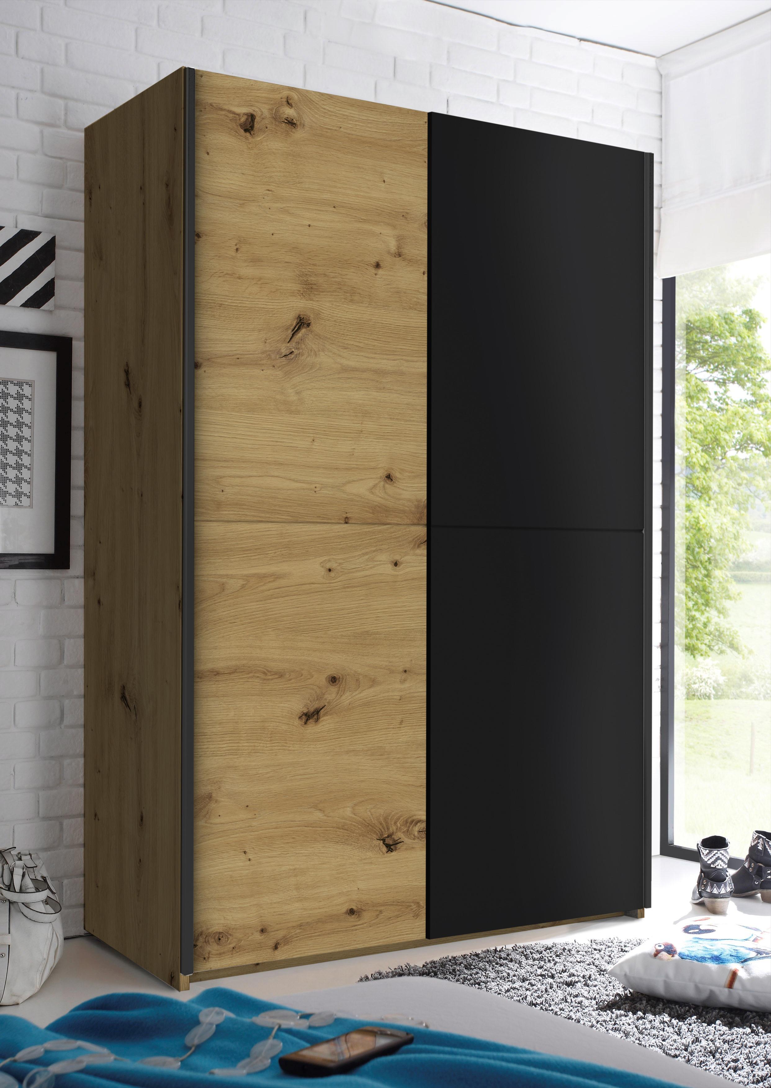 Tolóajtós Szekrény Starter B 125/196 Cm *TOP ÁR* - fekete/tölgyfa, Basics, faalapú anyag (125/195,5/38cm) - Best Price