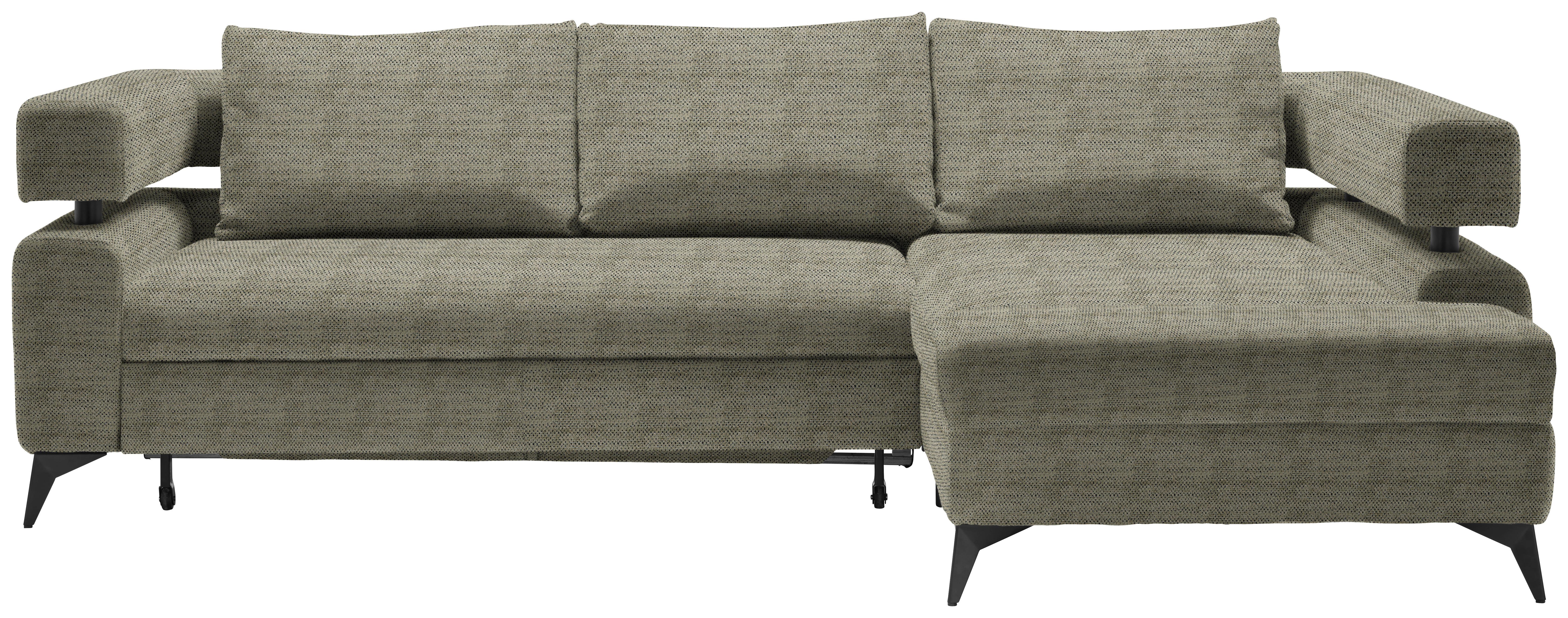 Sedacia súprava ROSALIE, pravá s úložným priestorom a lôžkom - olivovozelená/čierna, Konventionell, kov/textil (265/184cm)