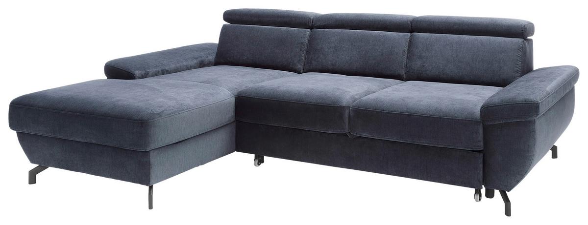 Ecksofa Rima - Silberfarben/Dunkelblau, MODERN, Textil (182/262cm) - Trendmanufaktur