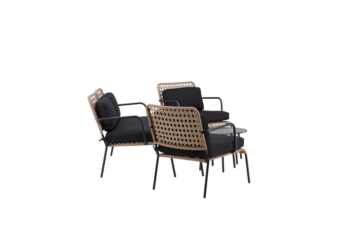 Loungegarnitur 5-tlg Paola Holz/metall Mit Kissen - Dunkelgrau/Schwarz, KONVENTIONELL, Naturmaterialien/Holz - Gardenson