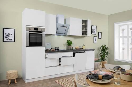 Küchenzeile Premium mit Geräten 280 cm Weiß Elegant - Weiß/Braun, MODERN, Holzwerkstoff (280cm) - Respekta
