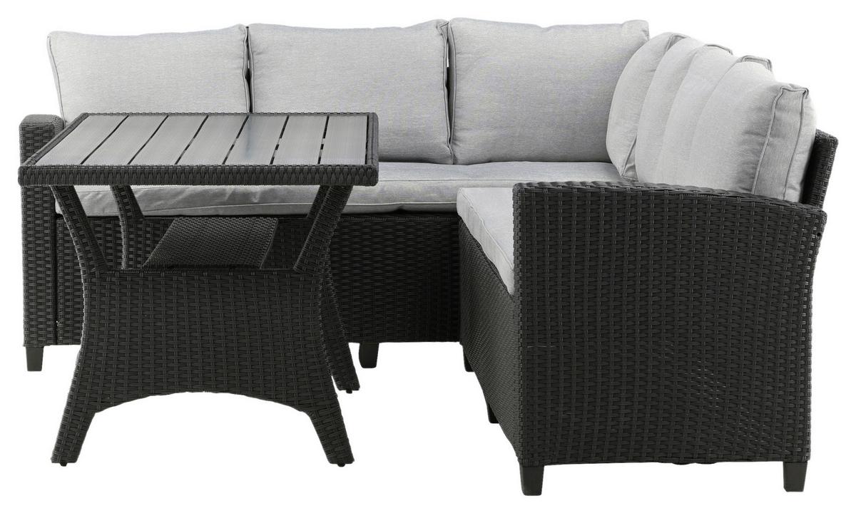 Loungegarnitur 2-tlg Bentwood Kunststoff Mit Kissen - Schwarz, KONVENTIONELL, Kunststoff (173/227cm) - Gardenson