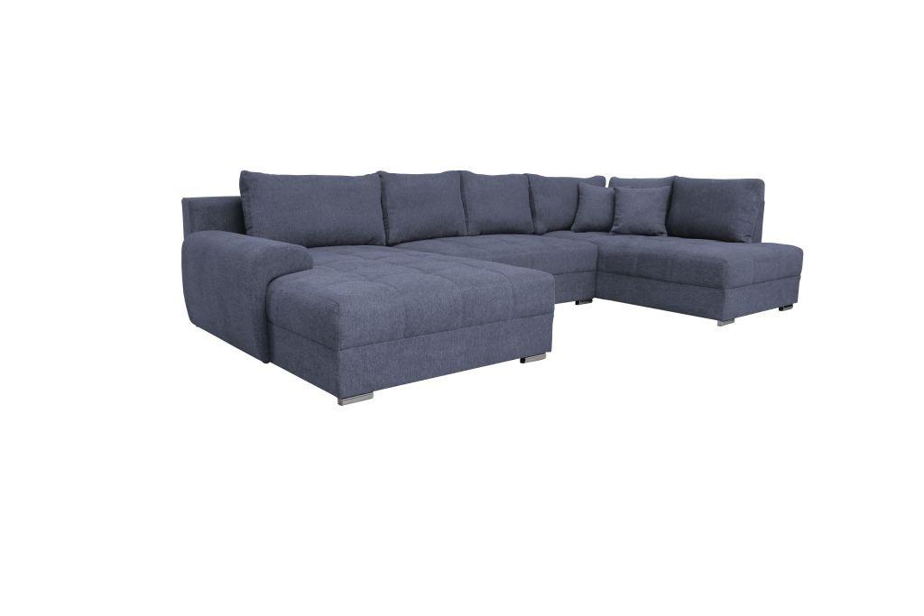 Rohová sedačka SENSO U, pravá, tmavomodrá,úl.priestor a lôžko - tmavomodrá/chrómová, Modern, drevo/textil (183/346/197cm)