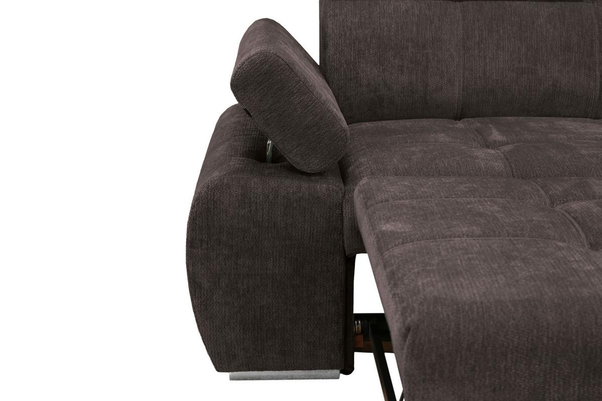 Rohová sedačka VEGAS, pravá, tmavě hnědá žinylka - tmavě hnědá/barvy stříbra, Design, dřevo/textil (294/173cm)