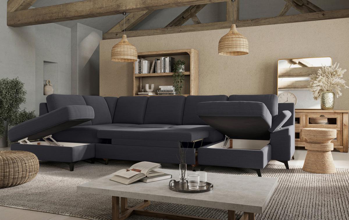 Wohnlandschaft Boom, Dunkelblau 204x309x156cm - Schwarz/Dunkelblau, KONVENTIONELL, Textil (204/309/156cm) - Cotta