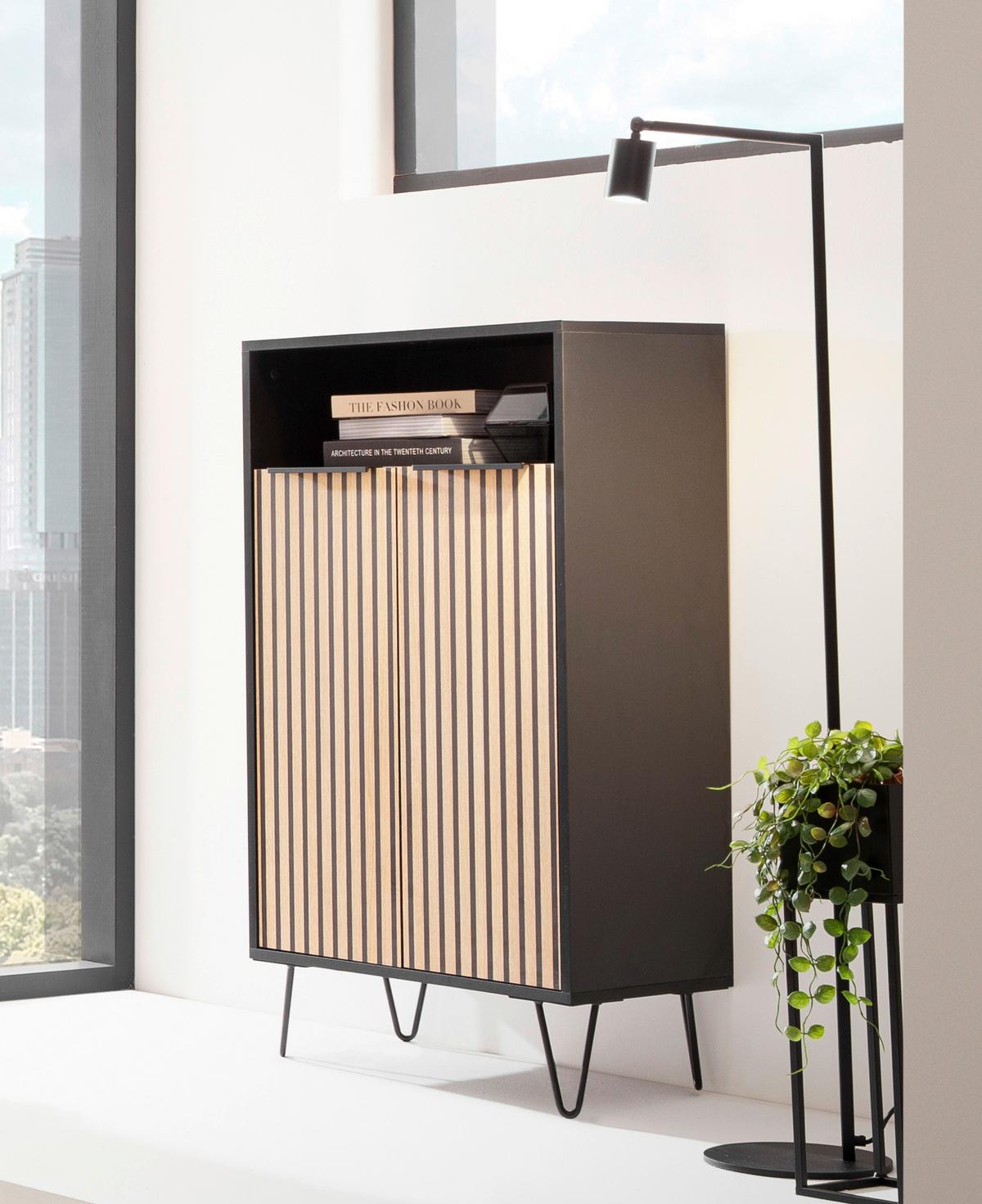 Schuhschrank Schuhschrank Hank - Eichefarben/Schwarz, Design, Holzwerkstoff (60,2/107,9/33,05cm) - MID.YOU