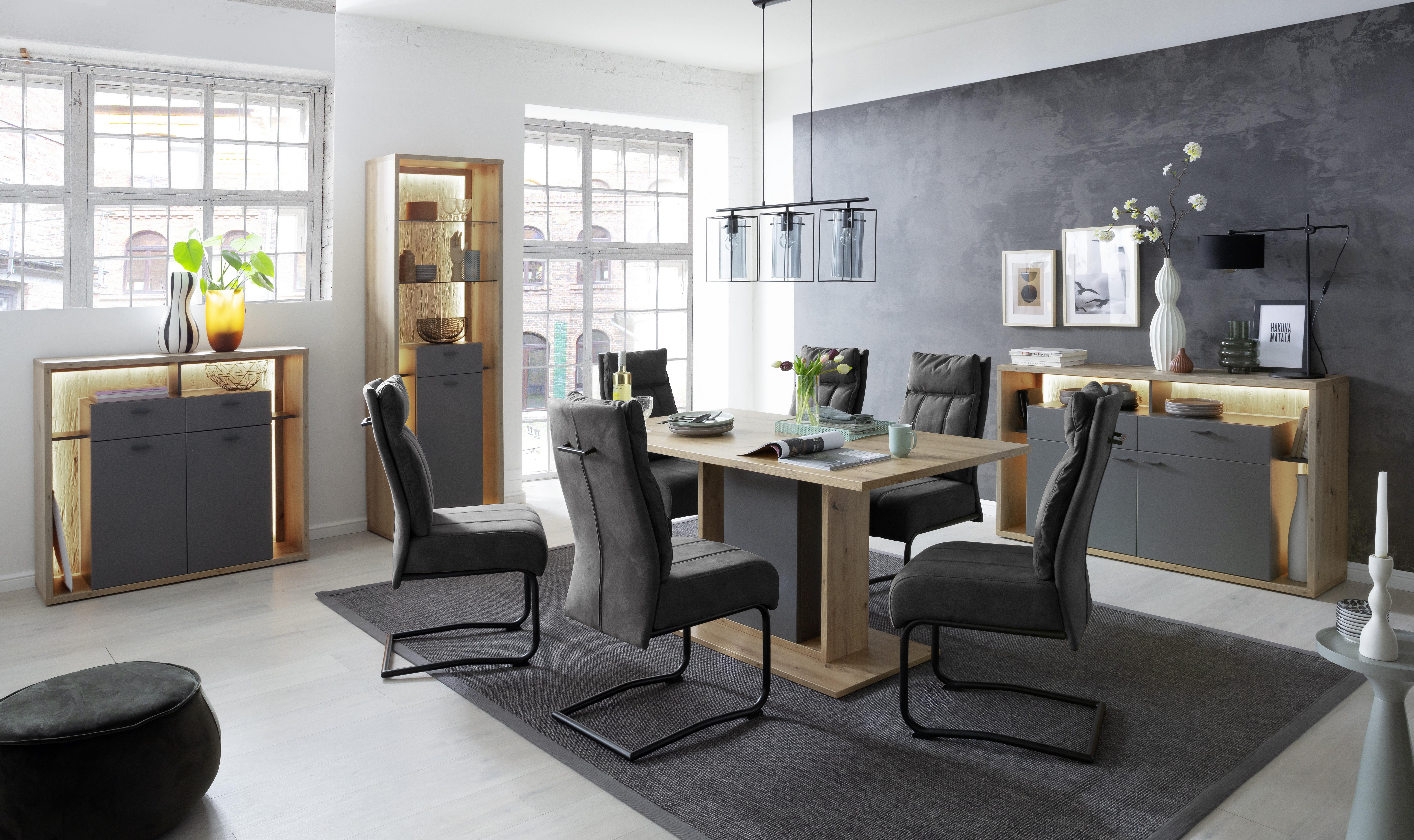 Esstisch Lizzano 160x77 cm Grau/Eiche Dekor - Eichefarben/Grau, Design, Holzwerkstoff (160/77/90cm) - MID.YOU