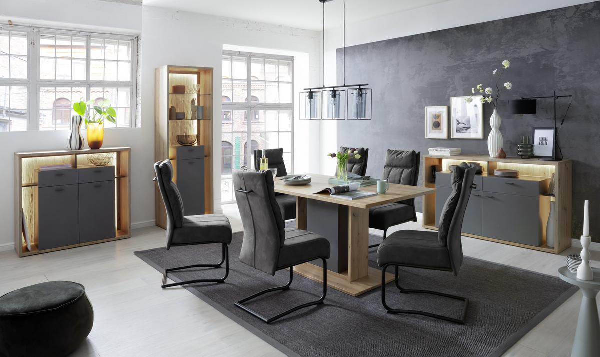 Esstisch Lizzano 160x77 Cm Grau/eiche Dekor - Eichefarben/Grau, Design, Holzwerkstoff (160/77/90cm) - MID.YOU