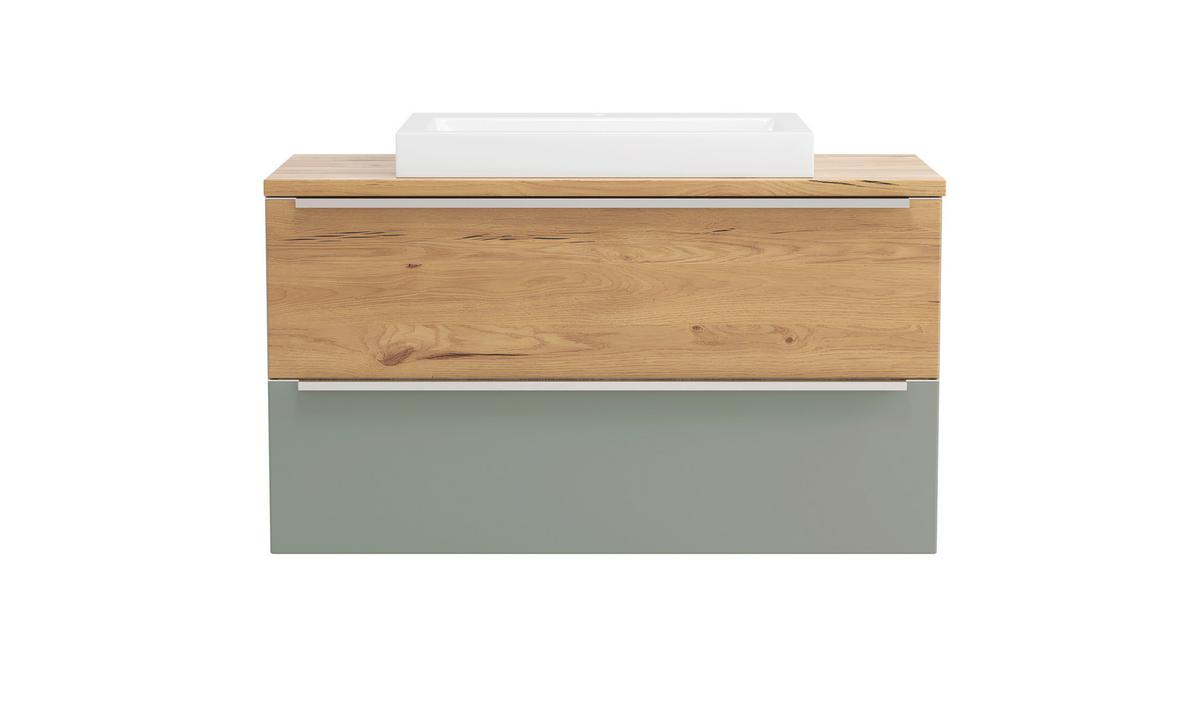 Waschtischkombi Verona Wildeiche/Schilfgrün B: 100cm - Schilfgrün/Wildeiche, Trend, Holzwerkstoff/Stein (100/63/47cm) - Held