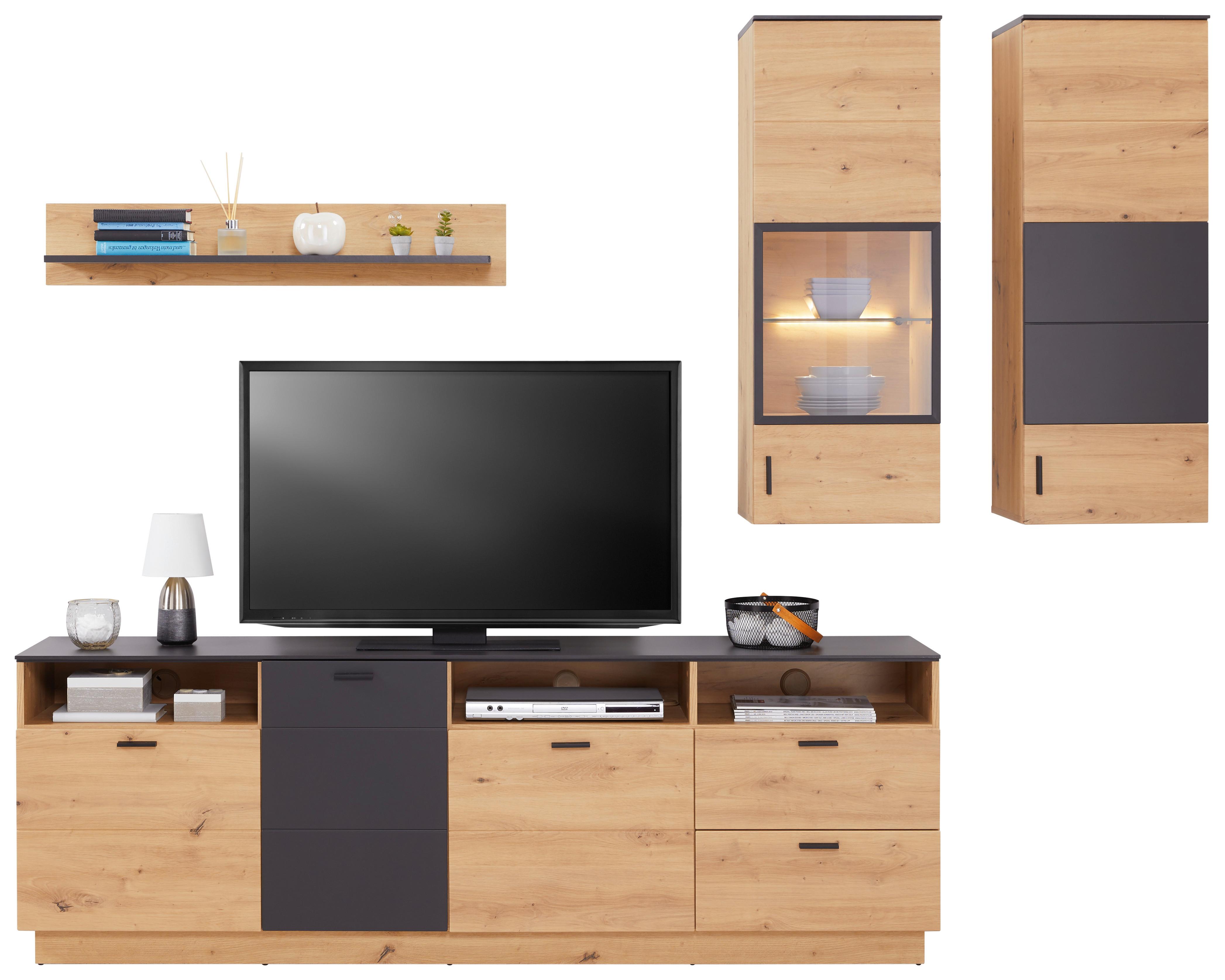 Wohnkombination Modern 4 Tlg. Tonale 3, Eiche Dekor/grau - MODERN (240,4/207,6/40cm)