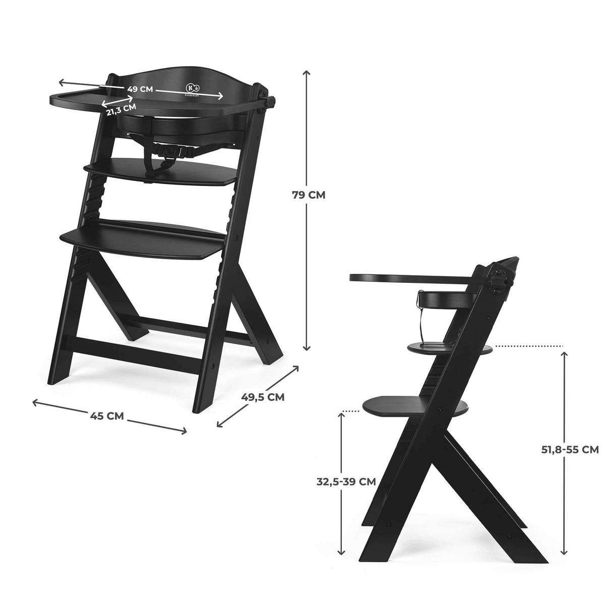 Hochstuhl Enock Schwarz, L/B/H: 49,5x45x79cm - Schwarz, Basics, Holz (49,5/45/79cm) - Kinderkraft
