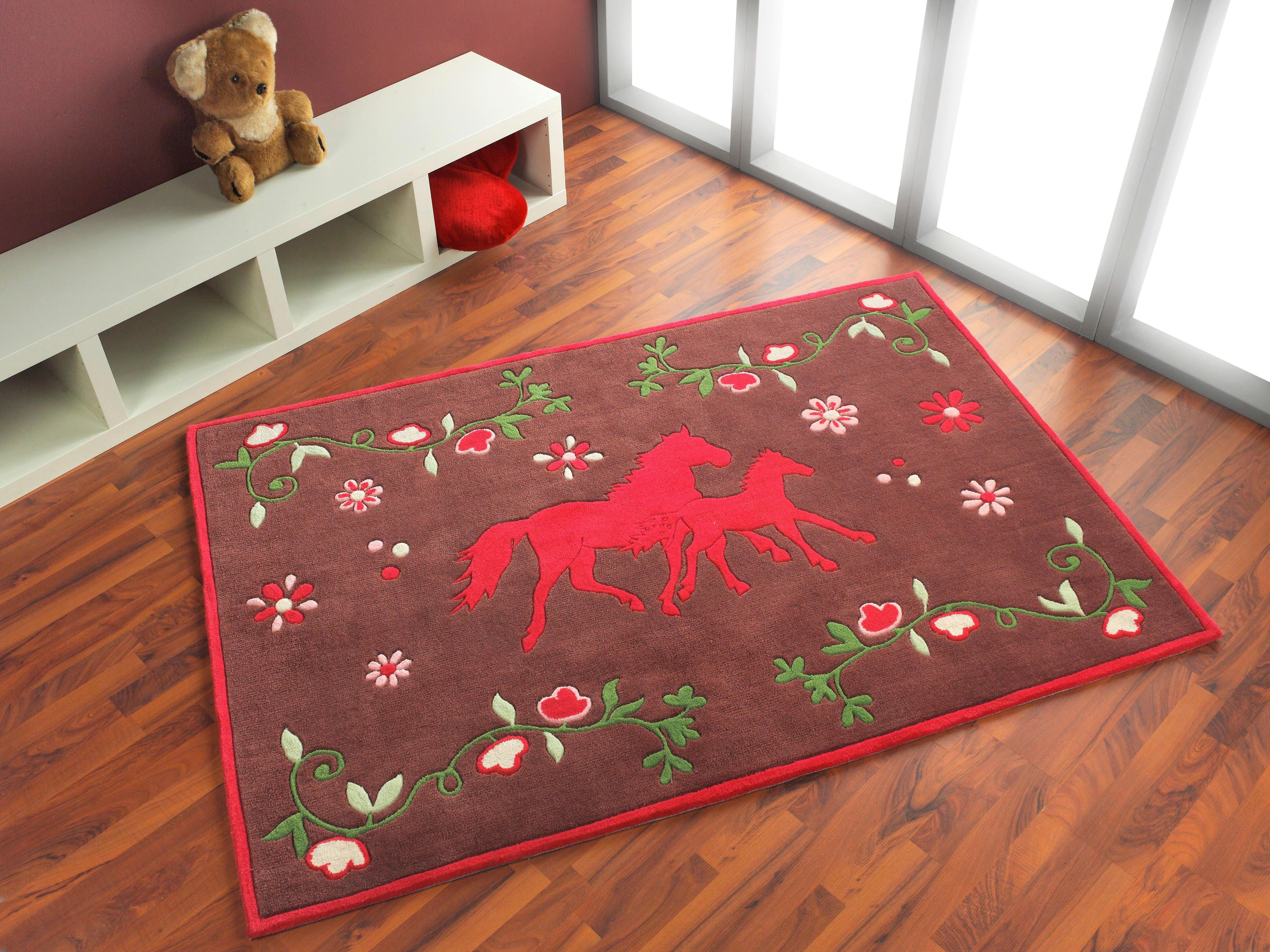 Kinderteppich Pferd Braun/pink 130x190 Cm - Pink/Braun, Trend, Textil (130/190cm)