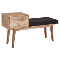 Hockerbank Mangoholz Braun / Schwarz H: 65 cm + Schubladen - Schwarz/Braun, MODERN, Holz/Textil (120/65/40cm) - MID.YOU