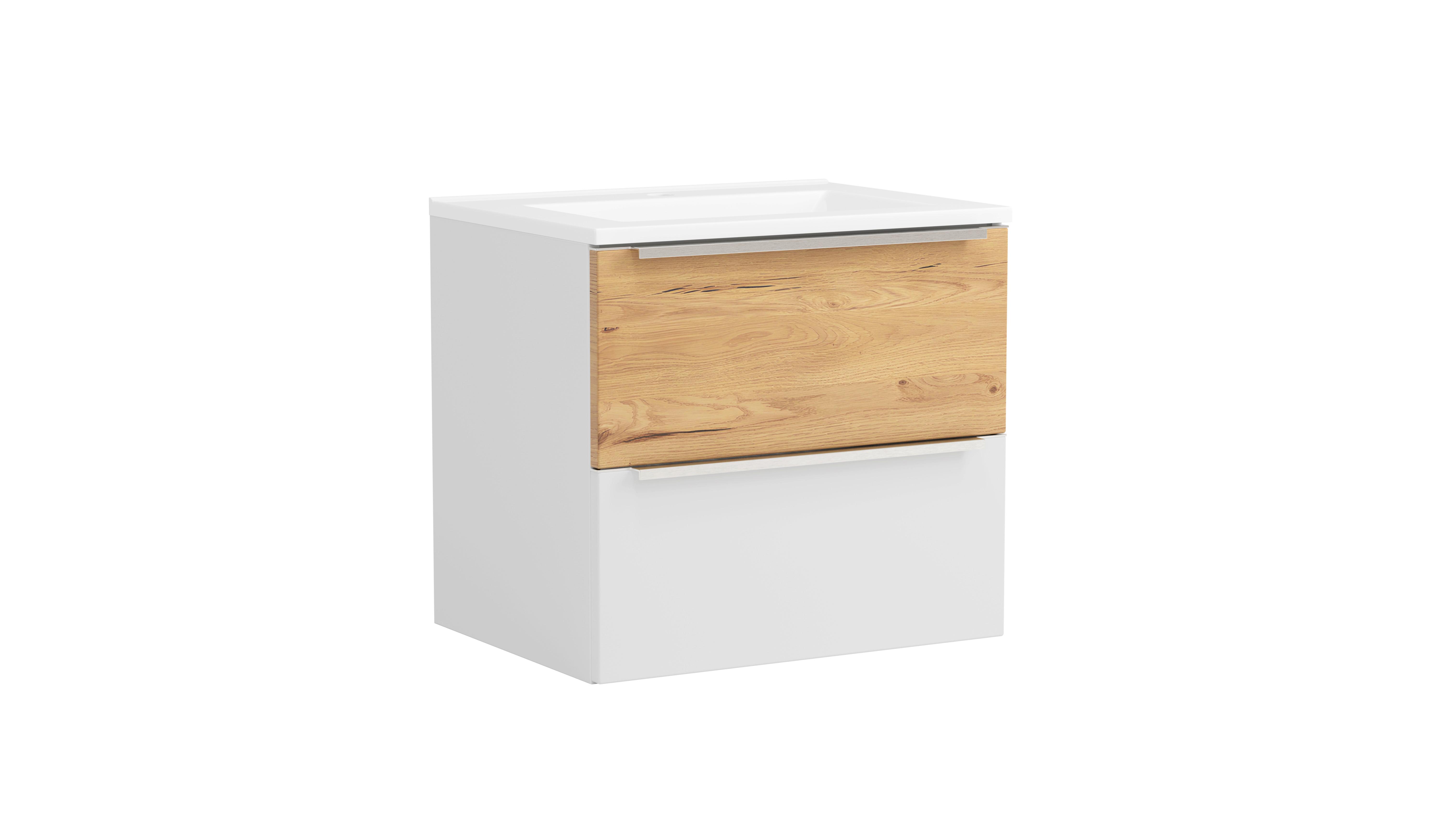 WASCHTISCHKOMBI Verona Weiß/Wildeiche B: 60cm - Wildeiche/Weiß, Trend, Holzwerkstoff/Stein (60/54/47cm) - Held