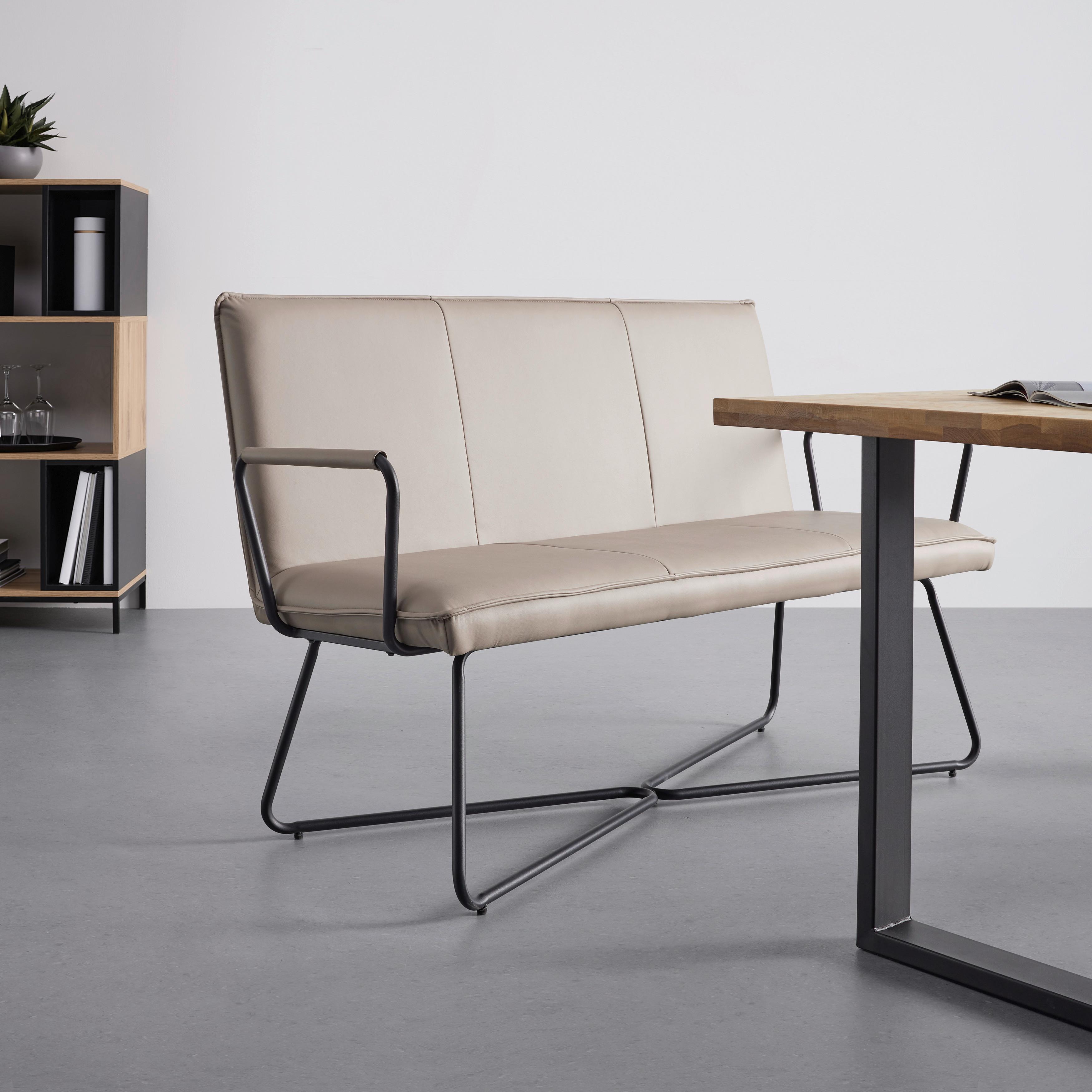 Lavice Z Koženky Bosco - Šedohnědá - černá/šedohnědá, Moderní, kov/dřevo (140/90/62cm) - Bessagi Home