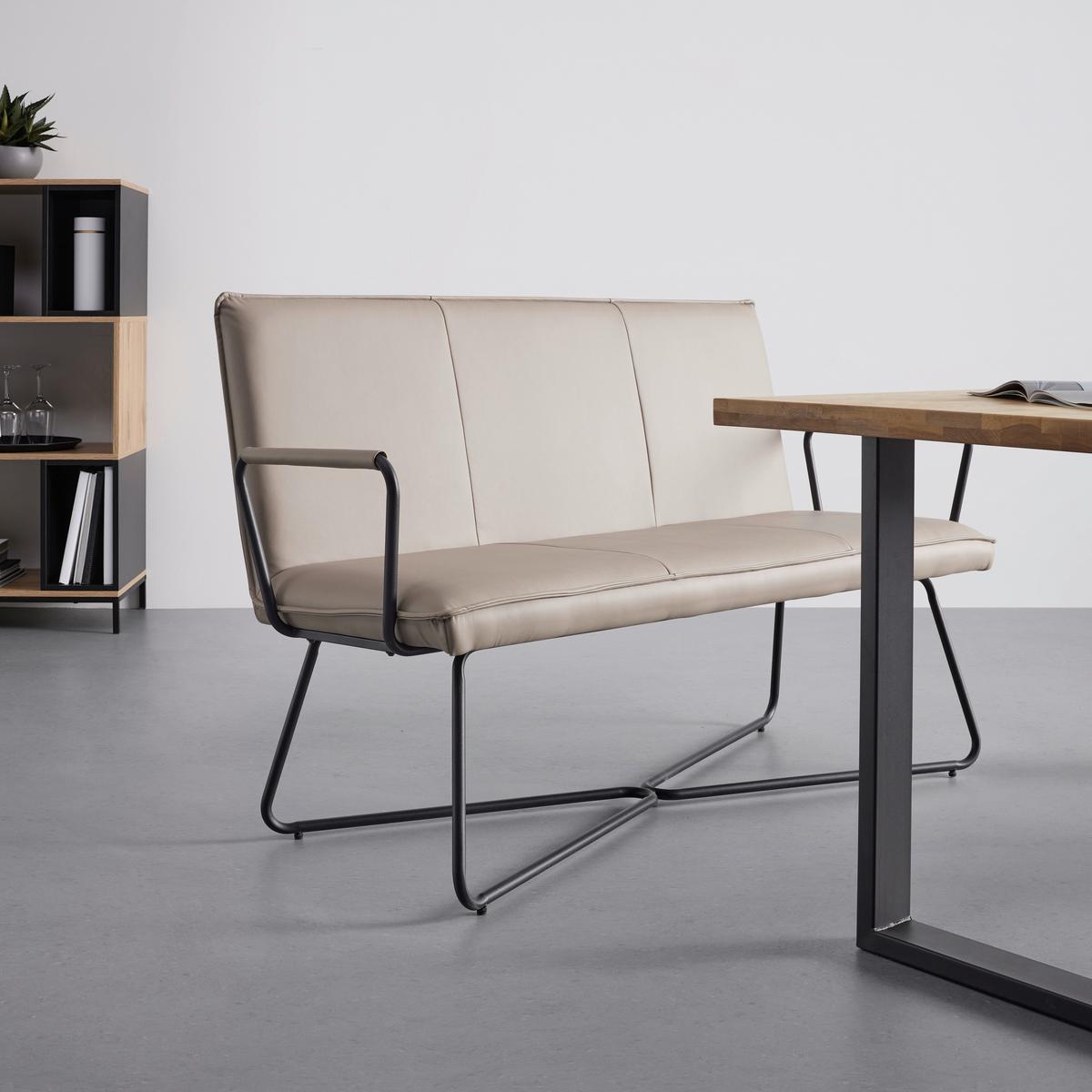 Lavice z koženky Bosco - šedohnědá - černá/šedohnědá, Moderní, kov/dřevo (140/90/62cm) - Bessagi Home