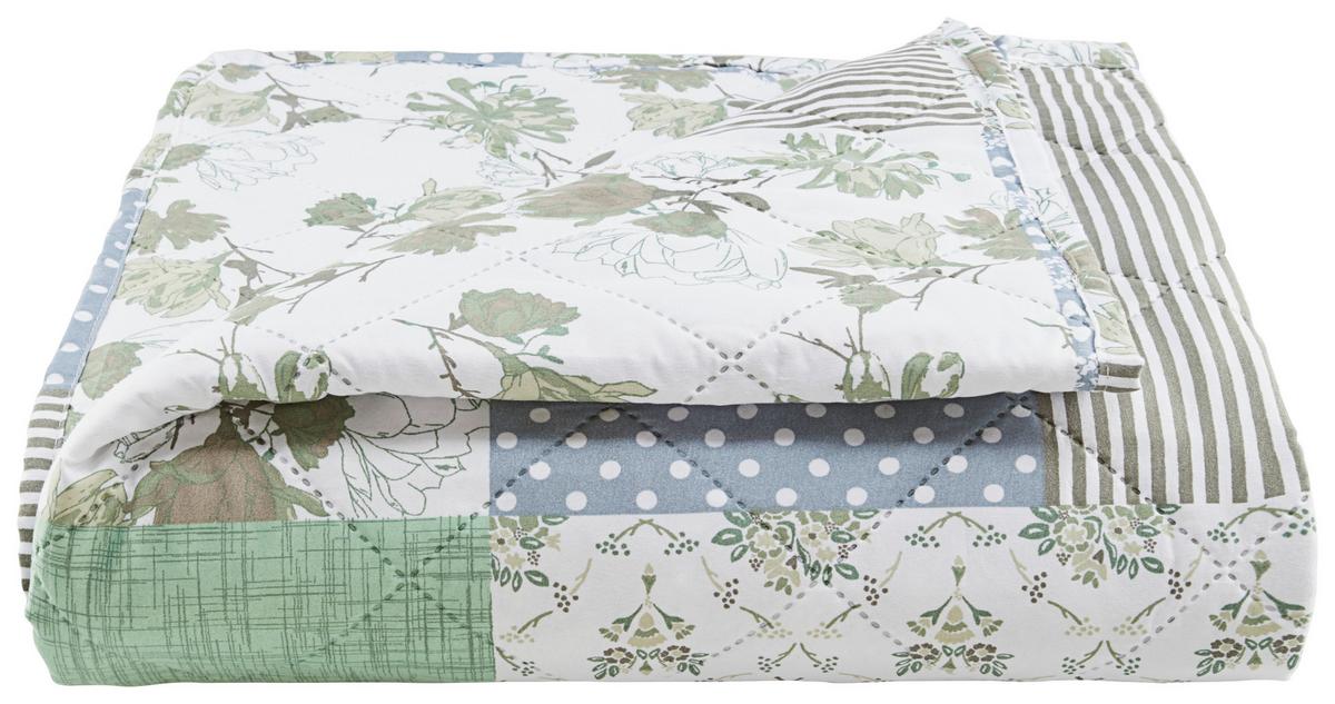 Tagesdecke Kamila 220x240 cm Blau/Grün/Weiß - Blau/Weiß, ROMANTIK / LANDHAUS, Textil (220/240cm) - James Wood