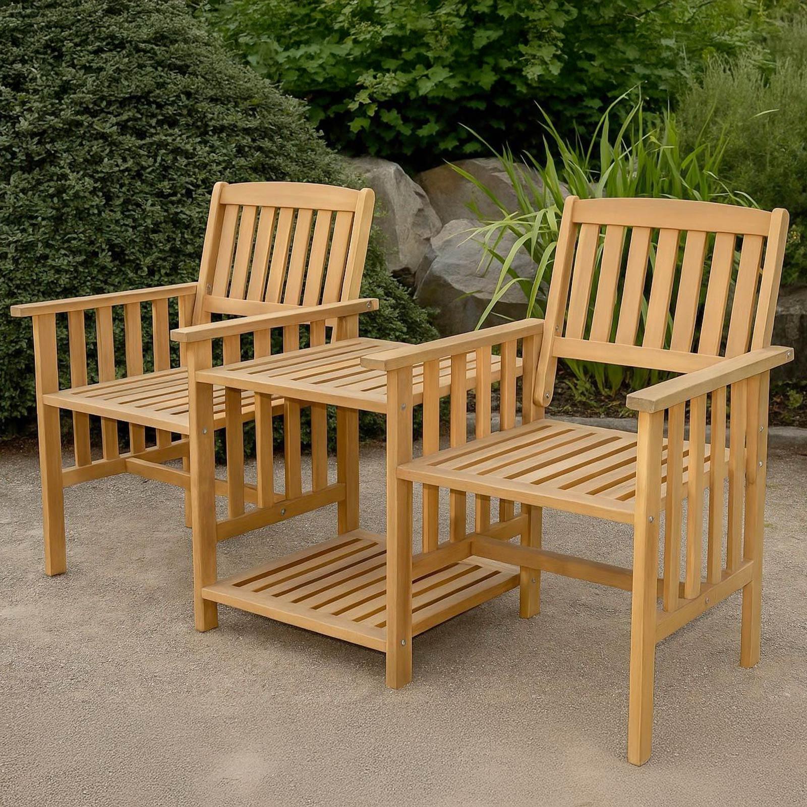 Gartenbank Akazie Hellbraun L: 163 cm, Integrierter Tisch - Hellbraun, Basics, Holz (163/63/91cm)