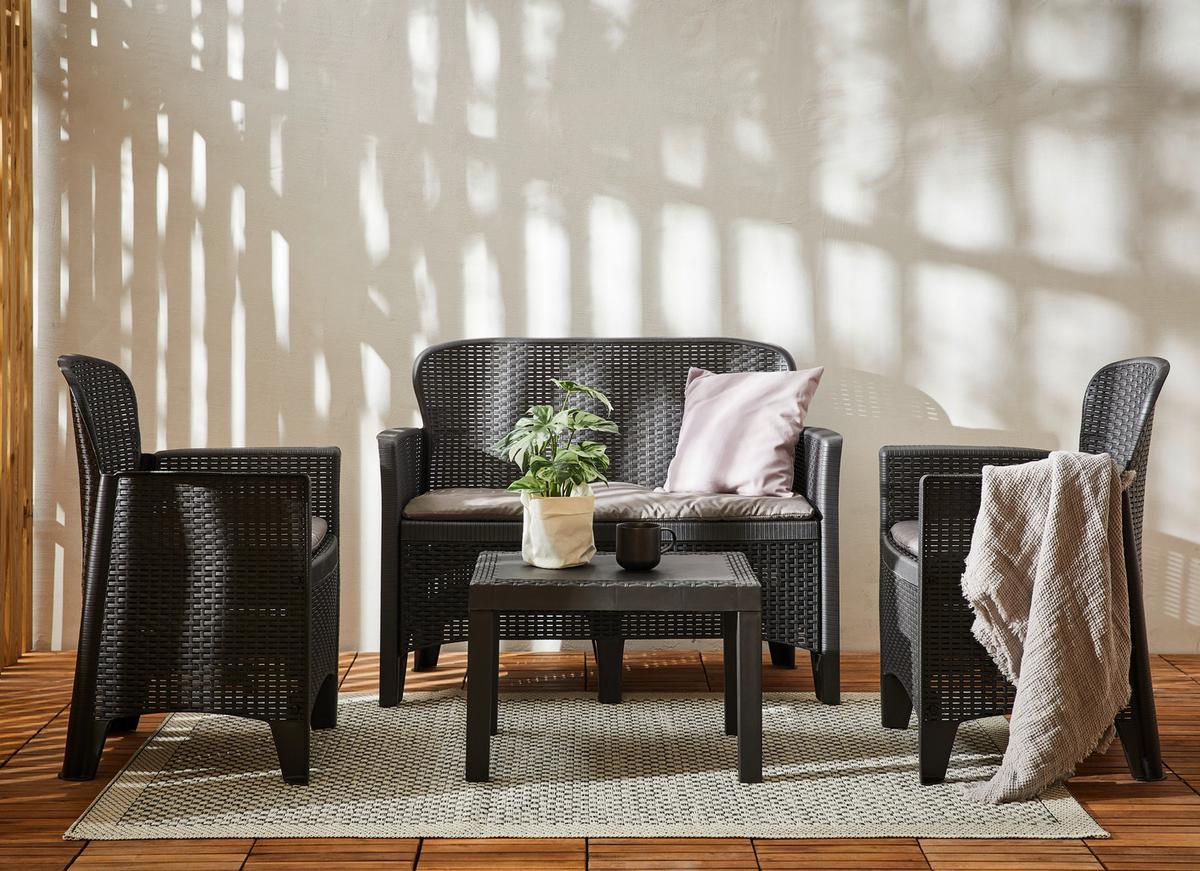 Gartengarnitur Jungle - Anthrazit/Hellgrau, Basics, Kunststoff