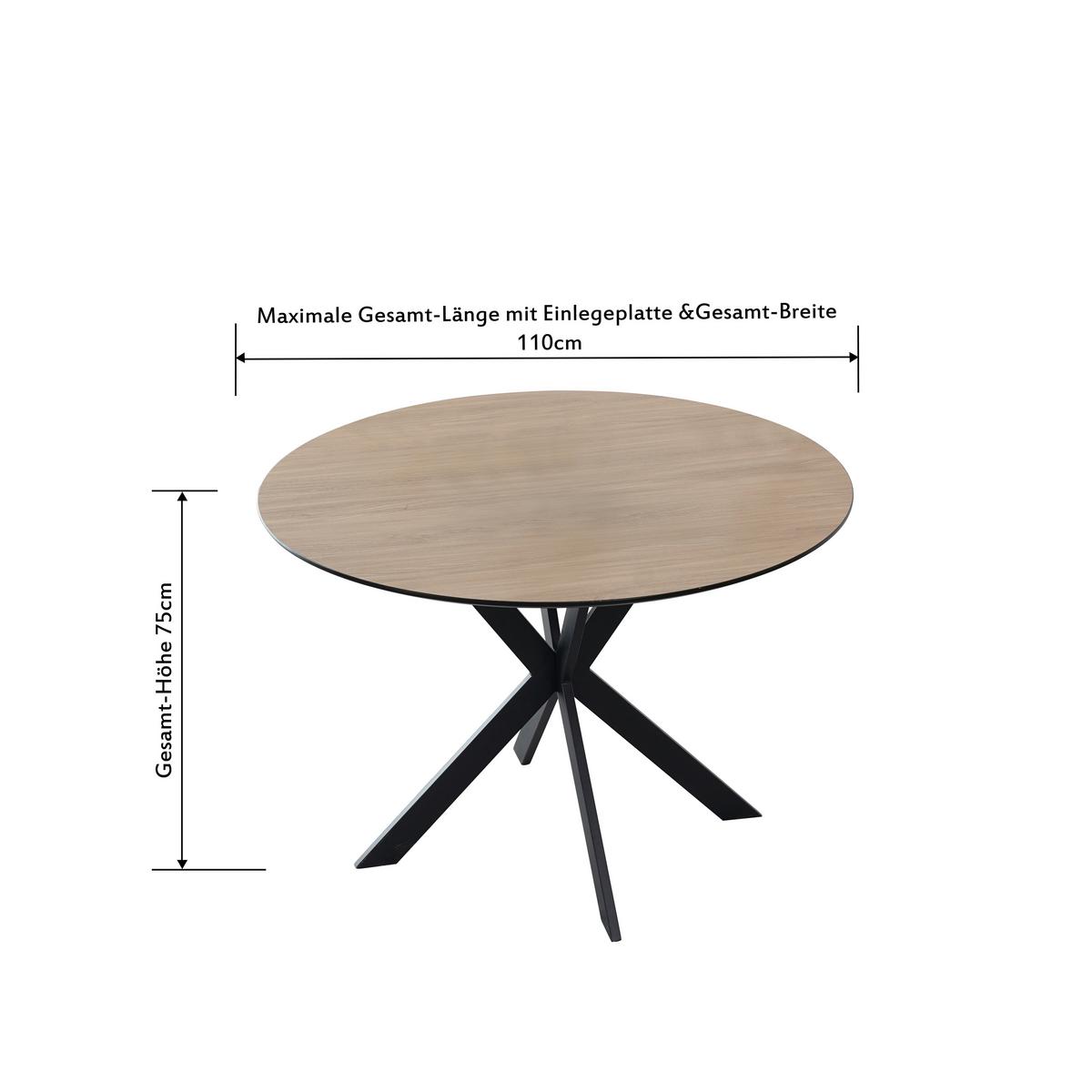 Esstisch Amar Melamin Eichefarben, B: 110 Cm - Eichefarben/Schwarz, KONVENTIONELL, Holzwerkstoff/Metall (110/75/110cm) - P & B