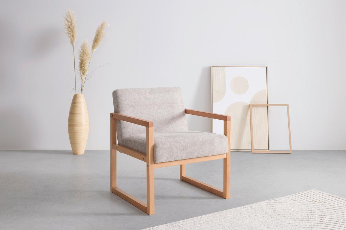 Kreslo MALMÖ, svetlě šedá, bukový masiv - světle šedá/přírodní barvy, Moderní, dřevo/textil (65/75/69cm) - Mömax