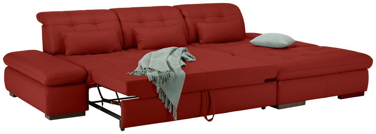 Rohová sedačka SANFINO, pravá, červená pravá kůže - barvy chromu/červená, Konvenční, kov/kůže (305/199cm) - Premium Living