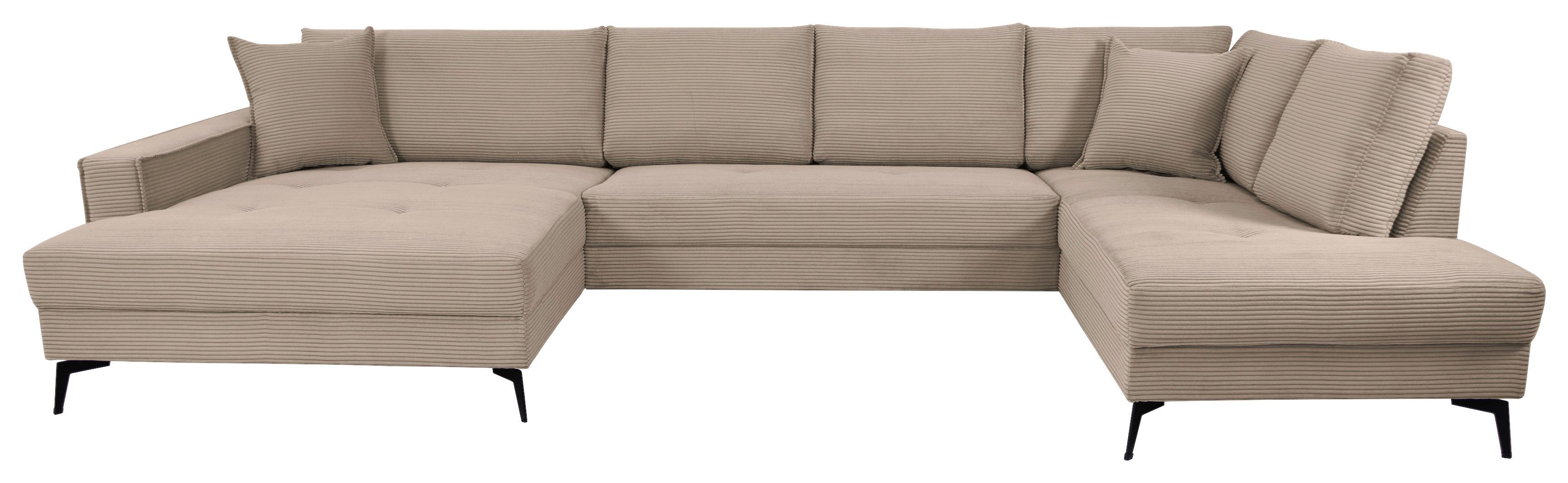 Wohnlandschaft Zero Braun U-Form 195x362x173cm - Graubraun/Schwarz, Trend, Textil (173/362/195cm)