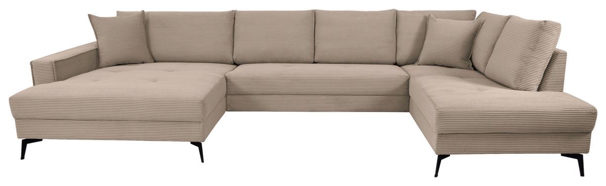 Wohnlandschaft Zero Braun U-Form 195x362x173cm - Graubraun/Schwarz, Trend, Textil (173/362/195cm)